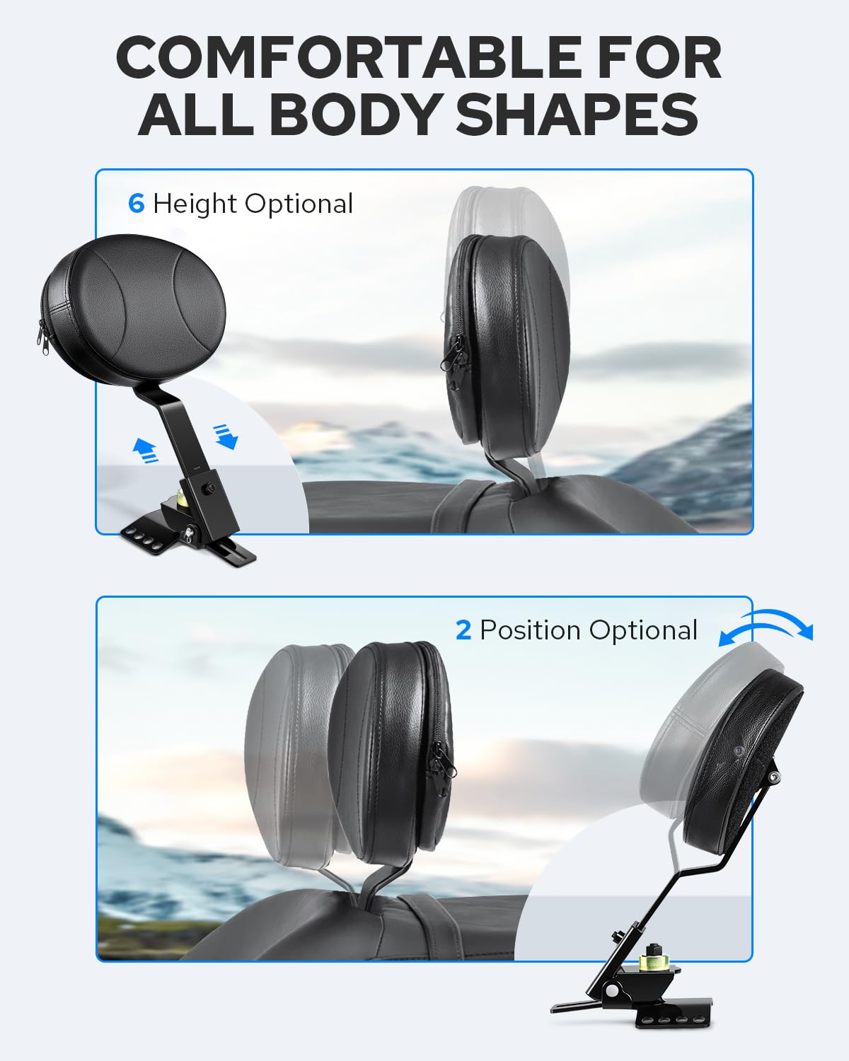 Benlari Adjustable Driver Backrest Rider Backrest Plug-In Backrest Compatible for Harley Davidson Touring Street Glide Road Glid