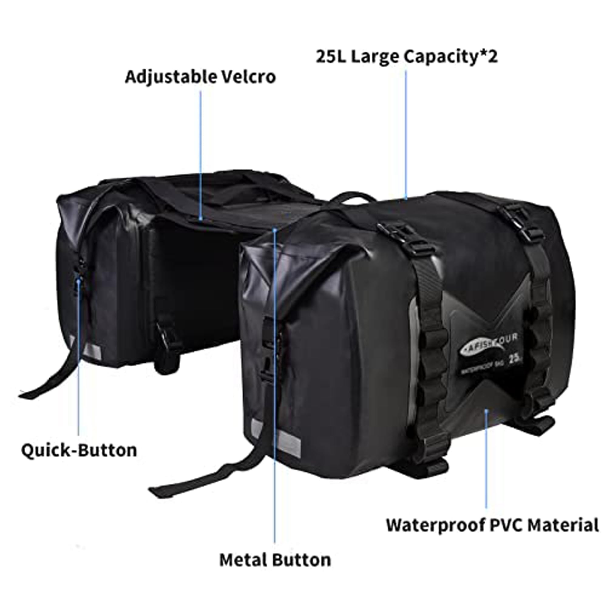 AFISHTOUR Waterproof Motorcycle Saddlebags - 50L Motorcycle Luggage Bags for Motorbike Travel - Motorcycle Panniers Bags - Detac