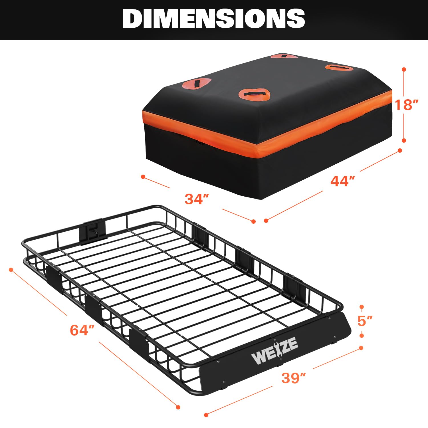 Weize Heavy Duty 64''X 39'' Roof Rack, Rooftop Cargo Carrier Basket With Waterproof Bag, Tie Down Strap & Net, Car Top Luggage H