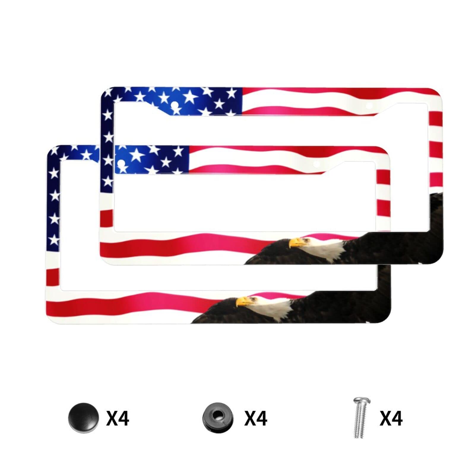American Flag License Plate Frame, American Flag License Plate Holder,American Flag Eagle License Plate Frame Covers Us Car Tag Frame Stainless Aluminum 2 Pack 2 Holes Decorative 2 Pcs Set For Women