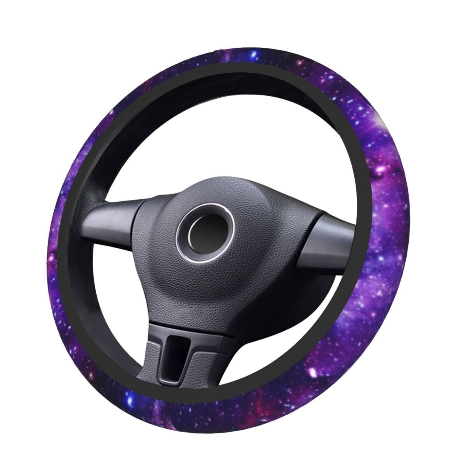 Galaxy Purple Steering Wheel Cover For Women Men, Universal 15 Inches Neoprene Anti-Slip Cute Space Car Steering Wheel Grip Wrap