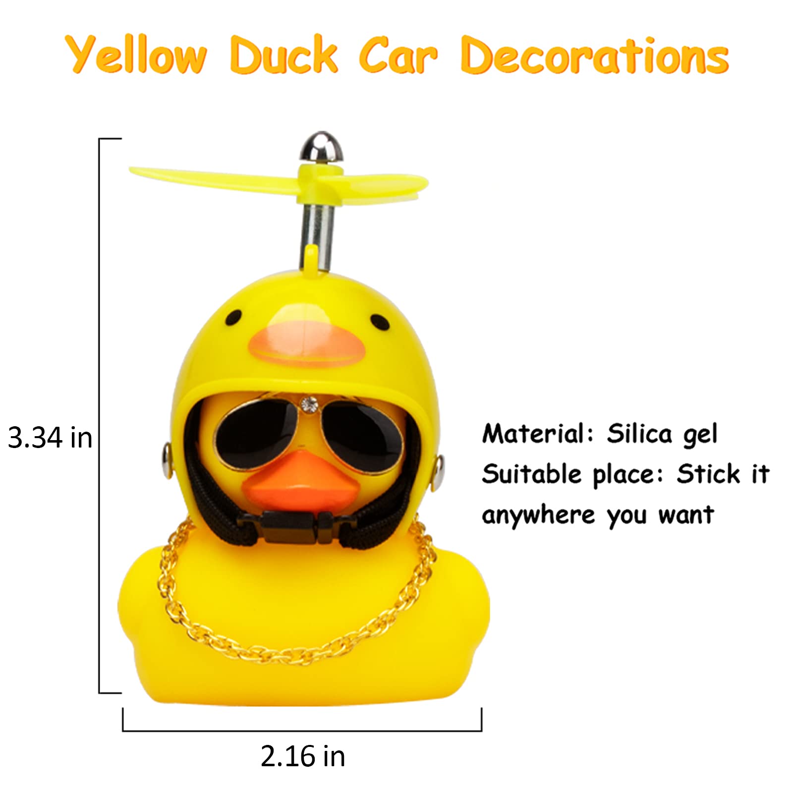 wonuu Rubber Duck Toy Car Ornaments Yellow Duck Car Dashboard Decorations with Propeller Helmet