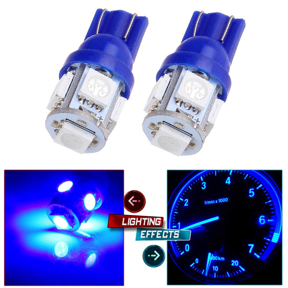 Cciyu 194 Extremely Bright Led Bulbs 5-5050-Smd Light Lamp License Plate Light Lamp Wedge T10 168 2825 W5W Blue Pack Of 2