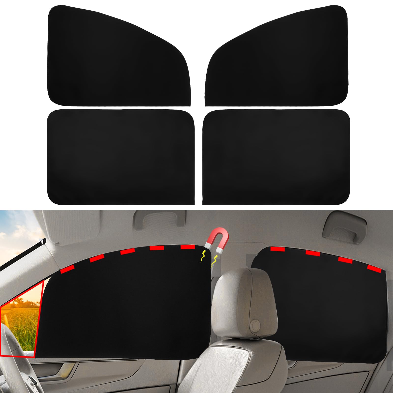 Ovege Car Window Shade Magnetic - Car Side Window Sun Shade Car Curtain Suedette UV Protection Privacy Baby Suction Magnetic (Fr
