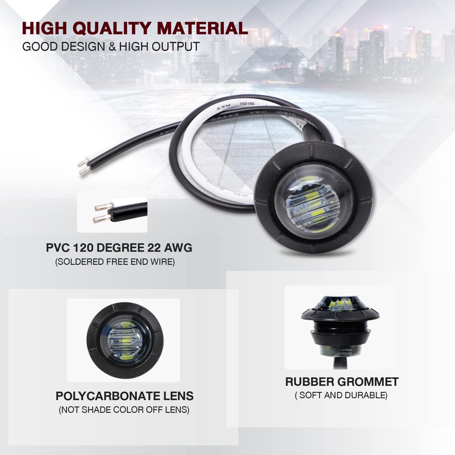 Tmh 10 Pcs 3/4 Inch Mount Smoked Lens & White Light Clearance Markers Side Marker Indicator Lights Mini Round Front Rear 3 Led F