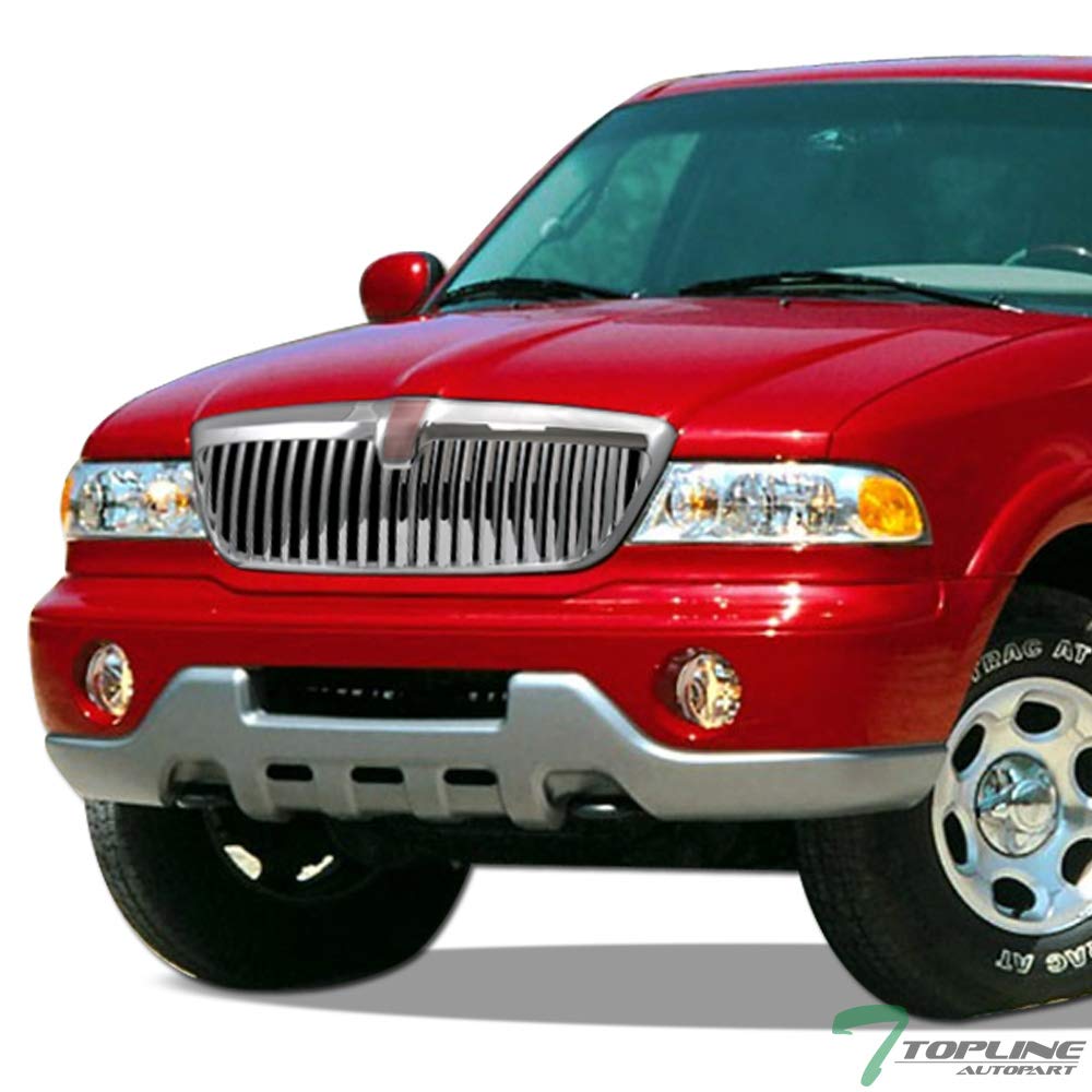Topline Autopart Chrome Vertical Front Hood Bumper Grill Guard ABS for 98-02 Lincoln Navigator / 2002 Blackwood, Model fg-nav98-vt-ch-601