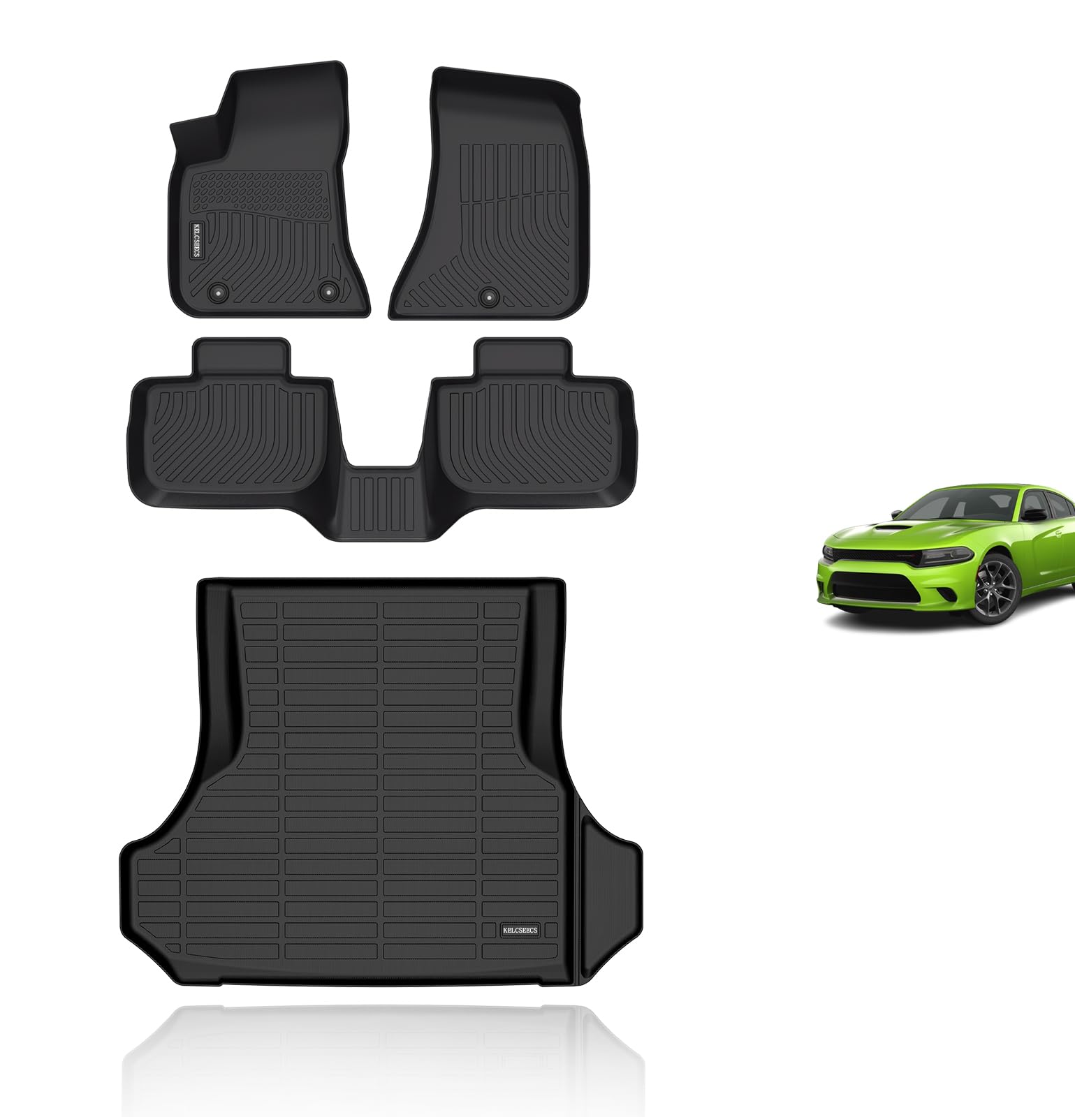 KELCSEECS Floor Mats & Cargo Liner for 2011-2022 2023 Dodge Charger RWD/Chrysler 300 RWD All Weather Car Mats Cargo Mat Trunk Ma