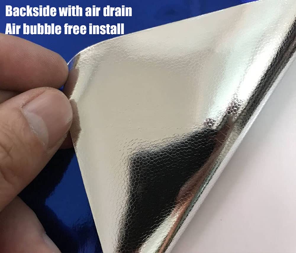 Lzlrun 1Ft X 5Ft Chrome Mirror Vinyl Wrap Adhesive Car Sticker Decal Film (1.64Ft X 5Ft, Blue)