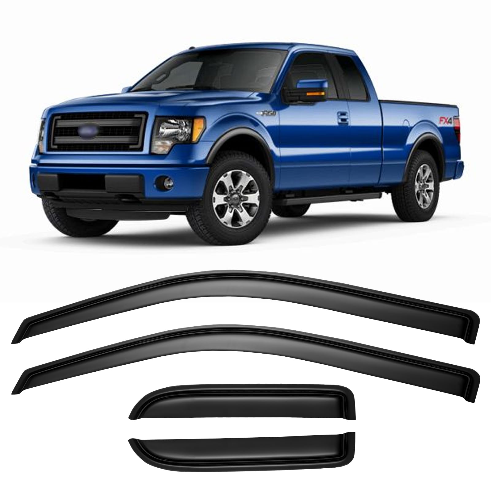 Cxdar Window Rain Guards For 2004-2014 Ford F150 Extended Cabs, Tape-On Window Vent Visors Shades Wind Shield Deflectors For 04-