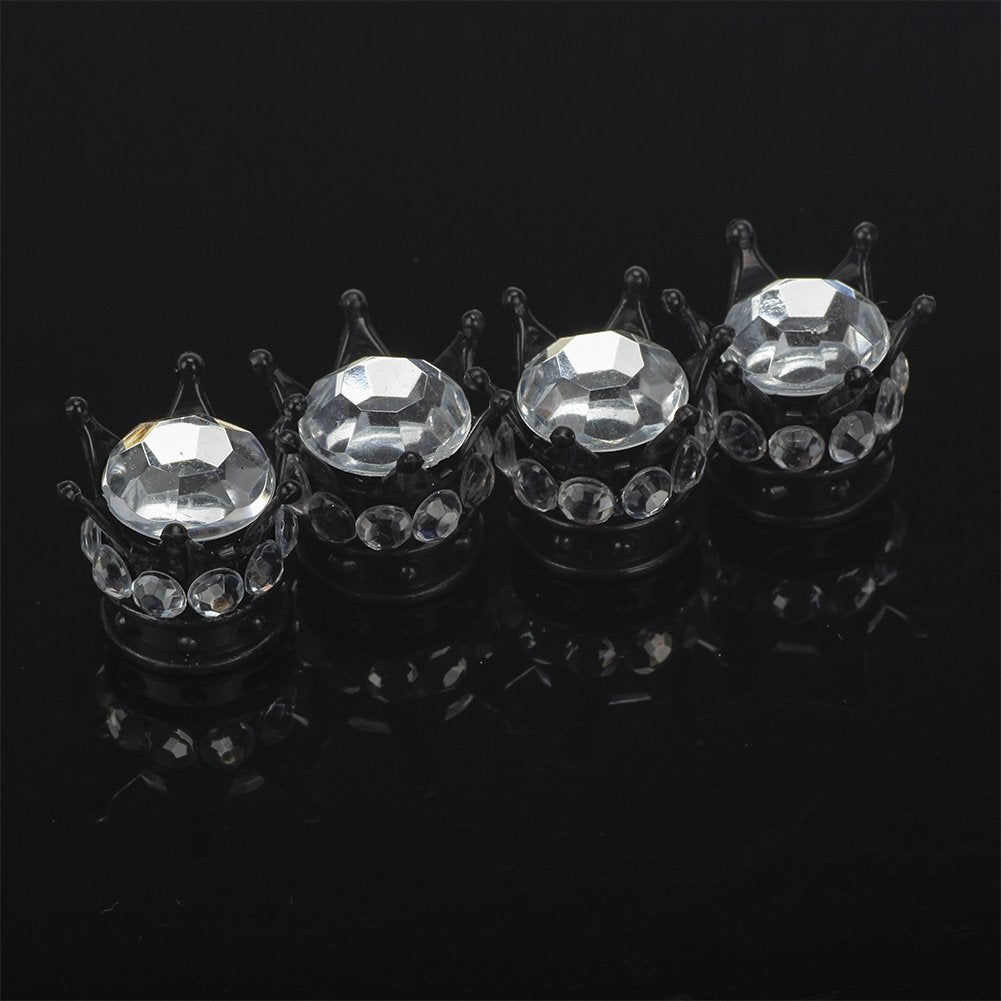 Otostar Pure Handmade Bling Bling Rhinestones Tire Valve Stem Caps 4 Pack (Black/Silver)