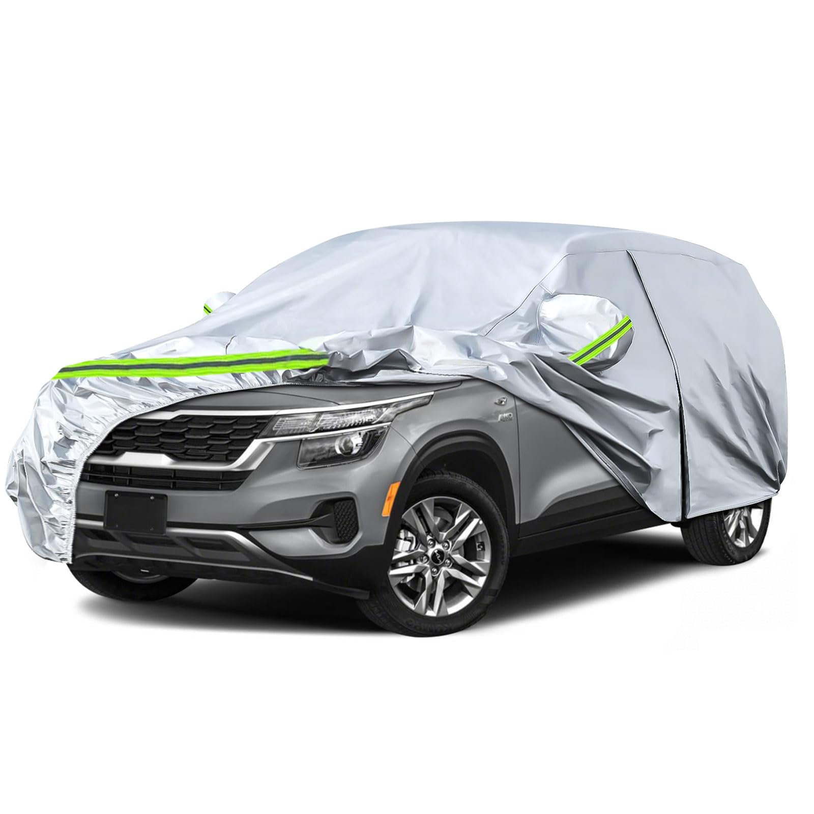 Waterproof Car Covers Replace For 2020-2025 Kia Seltos, 6 Layers Silver All Weather Car Cover With Zipper Door & Windproof Bands