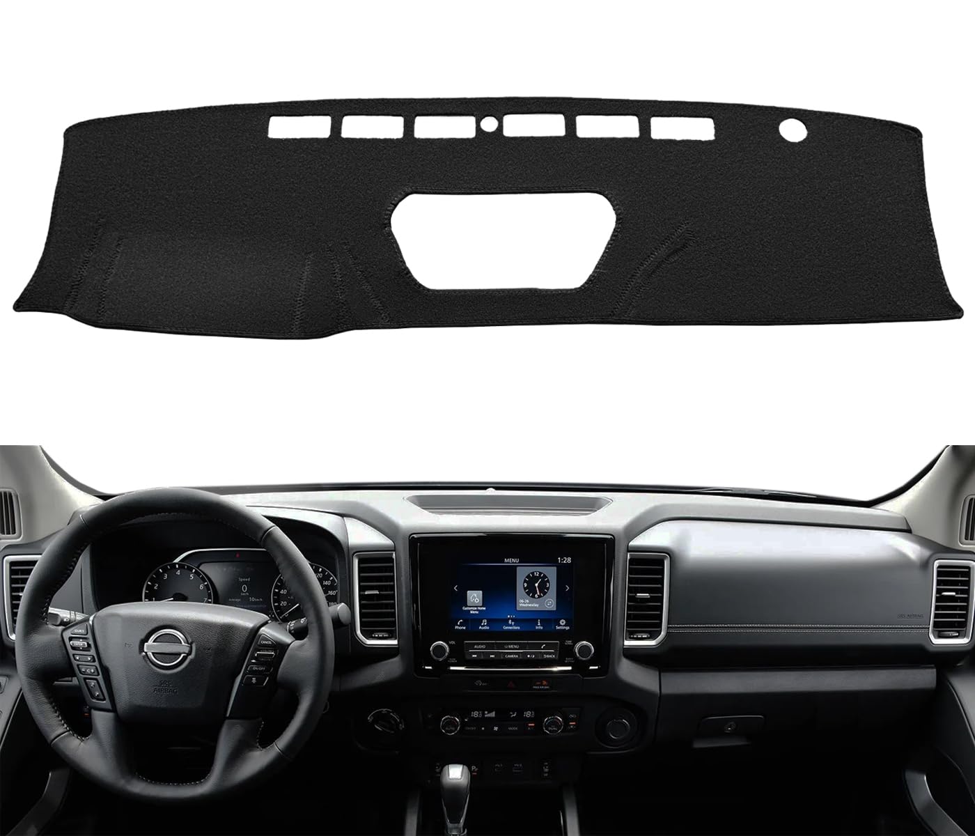 Yiz Dash Cover Mat Custom Fit For Nissan Frontier 2022 2023 2024,Dashboard Cover Pad Carpet (Black) J161