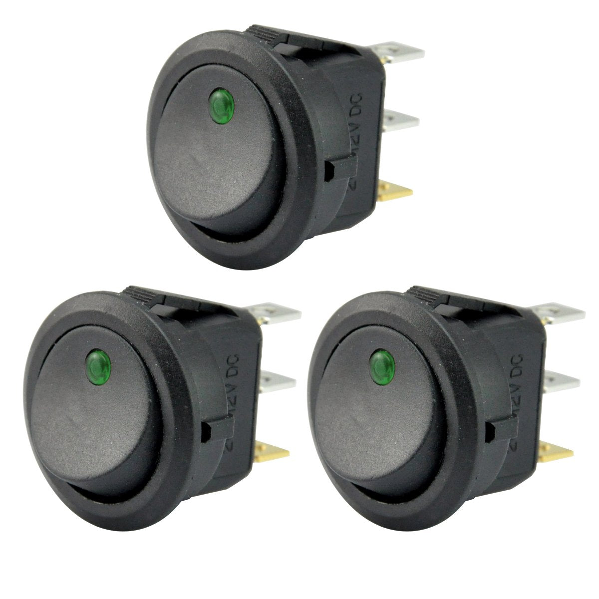 Autoec New 3Pc Car Truck Rocker Toggle Switch Green Light On-Off Control 12V