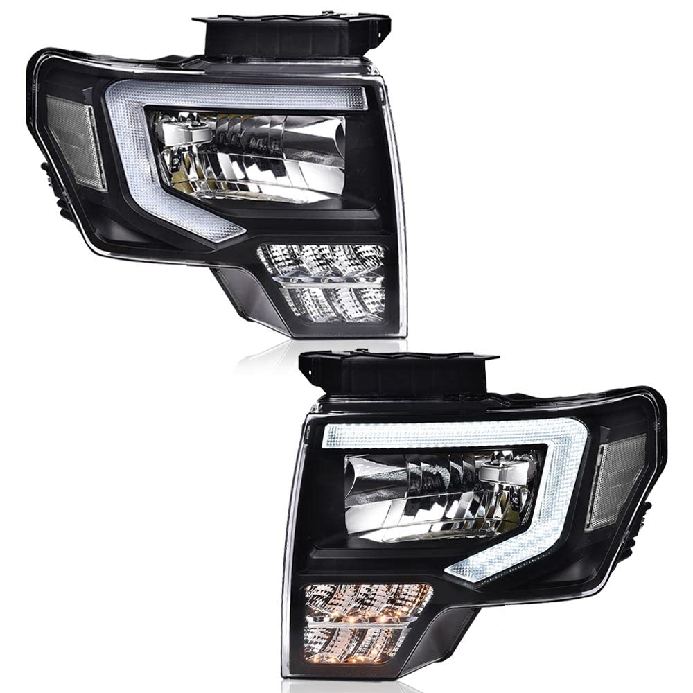 Cheda Led Drl Headlight Assembly Compatible With Ford F150 2009-2014 Headlamps Clear Lens Black Housing Clear Reflector Fo250328