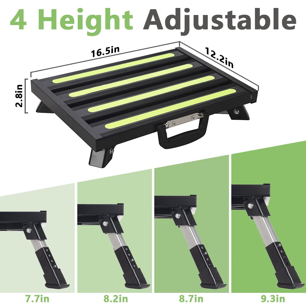 Garfatolrv Rv Steps, 4-Level Adjustable Height Folding Camper Steps Non-Slip Fluorescent Strip Aluminum Platform Rv Accessories,
