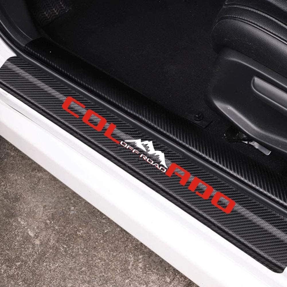 Maxmilo 4Pcs Car Door Sill Protector Reflective 4D Carbon Fiber Leather Sticker Decoration Door Entry Guard Accessories Compatib