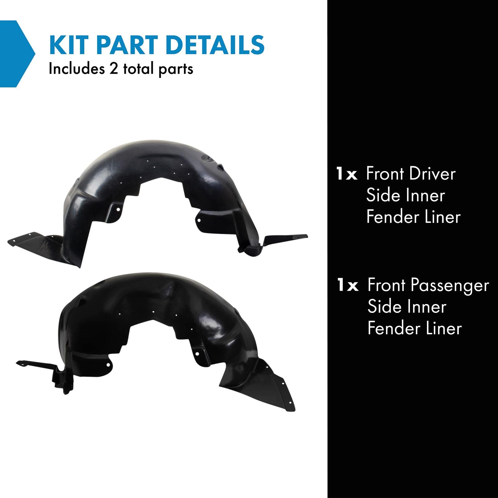 Trq Front Inner Fender Liner Set Compatible With 2007-2010 Saturn Sky Gm1248220 Gm1248221 Gm1249220 Gm1249221