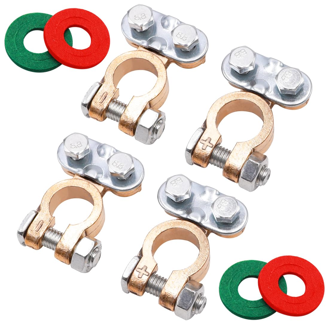 Tnisesm 2Pair Positive Negative Battery Terminal Set, Battery Terminals Connectors Clamps With Battery Terminal Washers For Boat