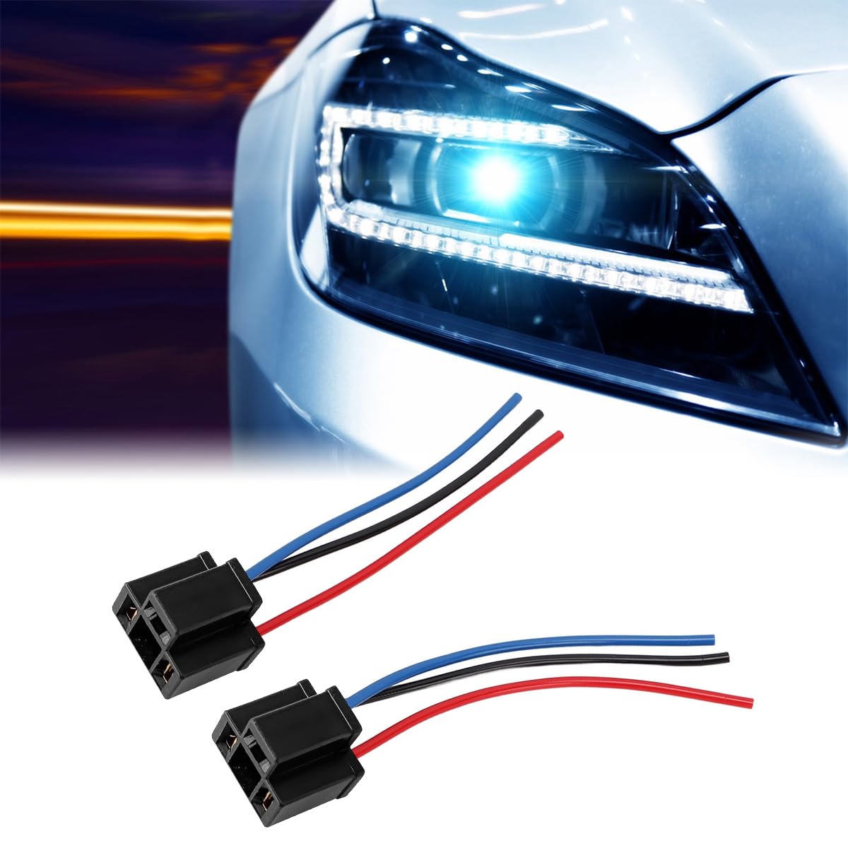 Bittwee Headlight Wire Socket Connector, 2 Pcs H4 Male/Female Power Plug, 3 Wire Way Automotive Waterproof Electrical Connectors, Light Holder Wiring Pigtail Adapter, Fit For Truck Marine