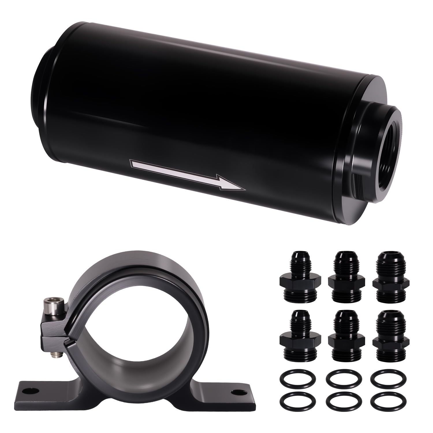 Inline Fuel Filter 10 Micron with 6AN 8AN 10AN Adapter Suitable for Filtering Gasoline Diesel and E85, Universal 50mm Bracket Cl
