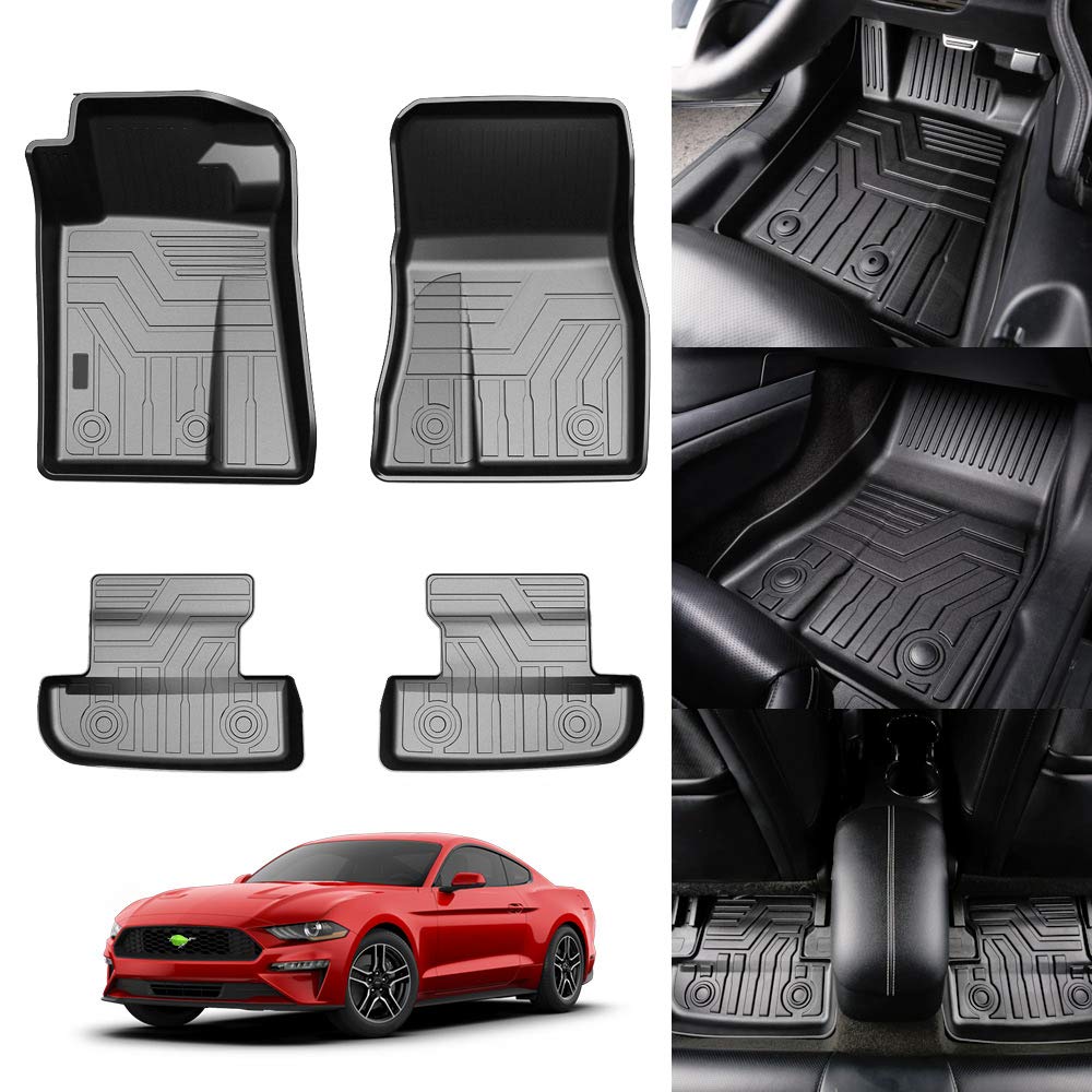 Kust 3D Floor Mats For Ford Mustang 2015-2024 2025 (Not For Mach-E), Mustang All Weather Floor Mats, Tpe Car Mats 2 Row Floor Li