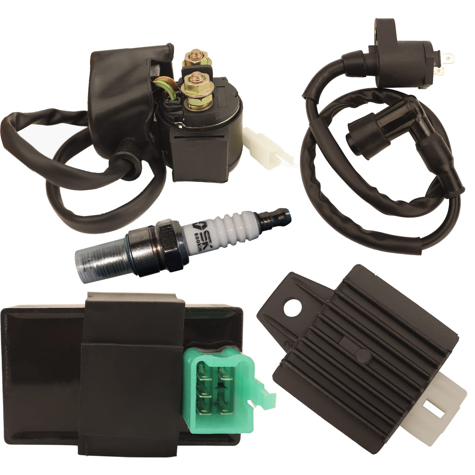 Zsoog Ignition Coil Relay Voltage Regulator AC CDI Spark Plug for CG 49CC 50CC 70CC 90CC 110CC 125CC ATV Dirt Bike for TaoTao Go