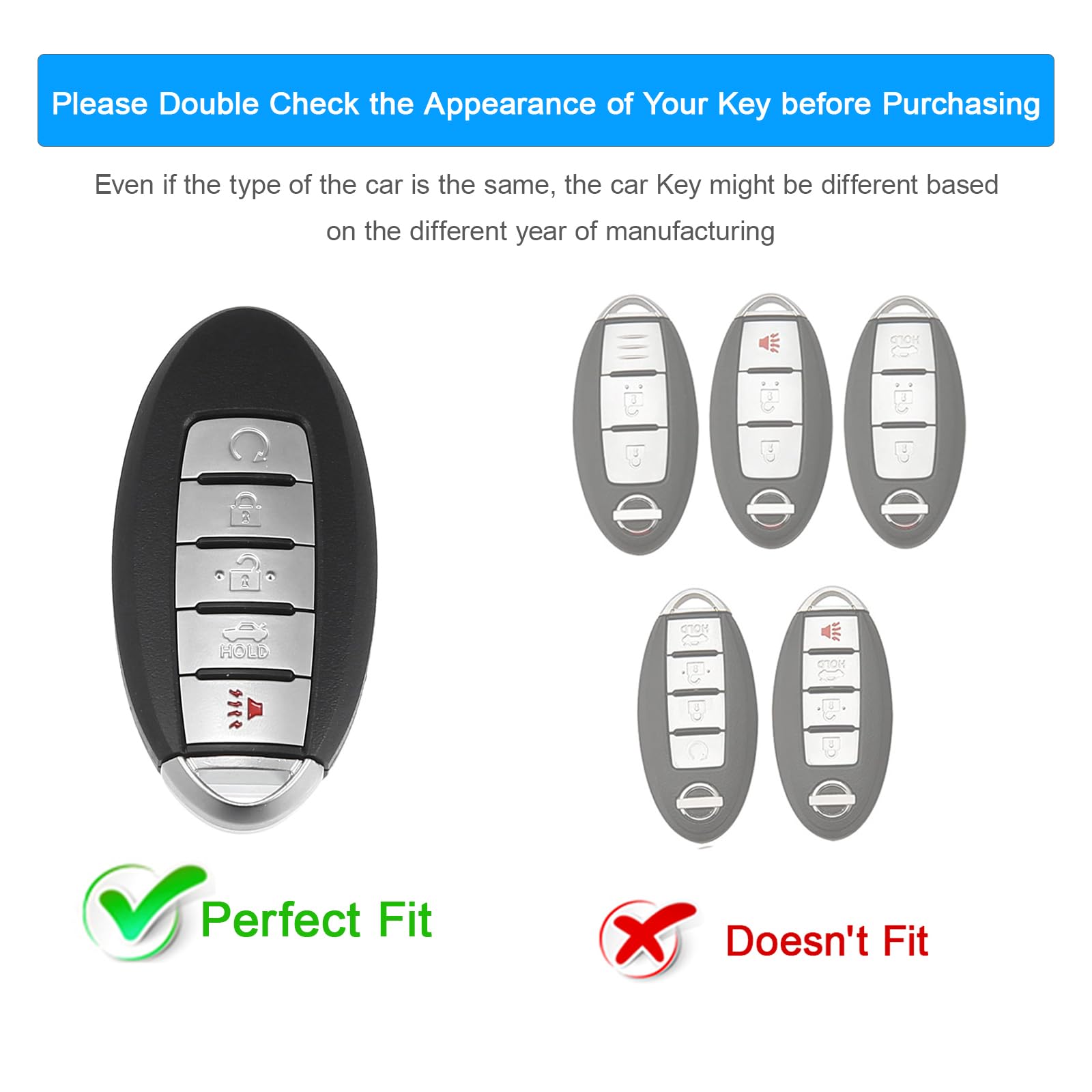 Koaudb Silicone Rubber Key Fob Cover Compatible With Accessories Altima Rogue Sentra Pathfinder Armada Maxima Murano 5 Buttons C