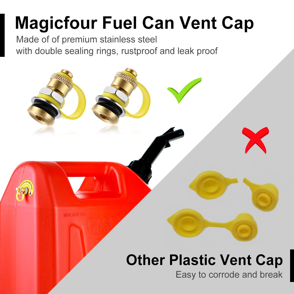 Magicfour Fuel Gas Can Vent Caps, Fuel Gas Can Vent Kits Fuel Gas Tank Vent Caps With Lanyard-Attached Cap For Gas Can Fuel Tank