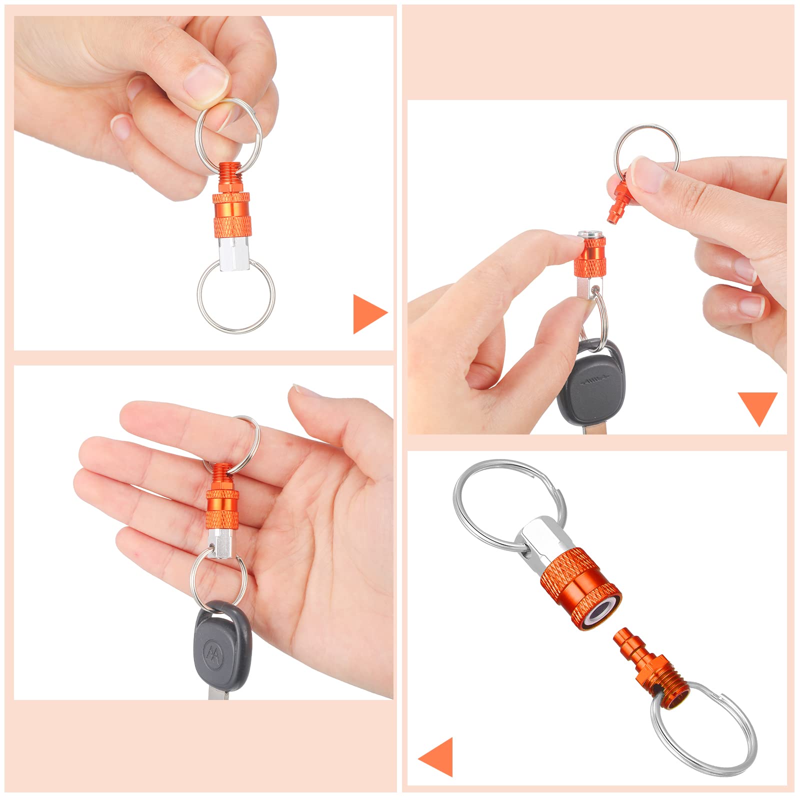 Tallew 6 Pack Quick Release Keychain Detachable Key Ring Pull Apart Coupler Detachable Keychain With 2 Split Rings(Red, Blue, Pu