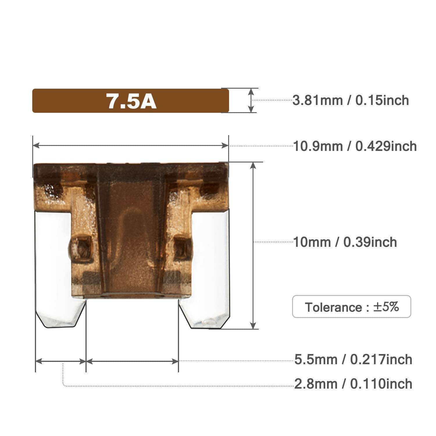 Chanzon 50Pcs 7.5A Low Profile Mini Micro Blade Fuse 7.5 Amp 32V Fast Blow Fuses for Automotive Car Truck Vehicle SUV