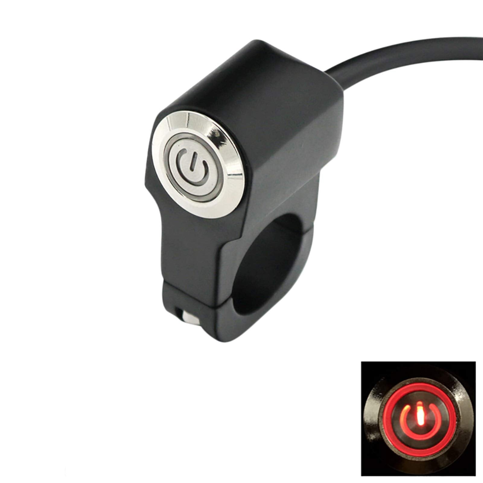 RAYANA 7/8'' 22mm Motorcycle Handlebar Switch Waterproof Push Button for Horn Start Button Switch Aluminum Alloy (RED-Momentary