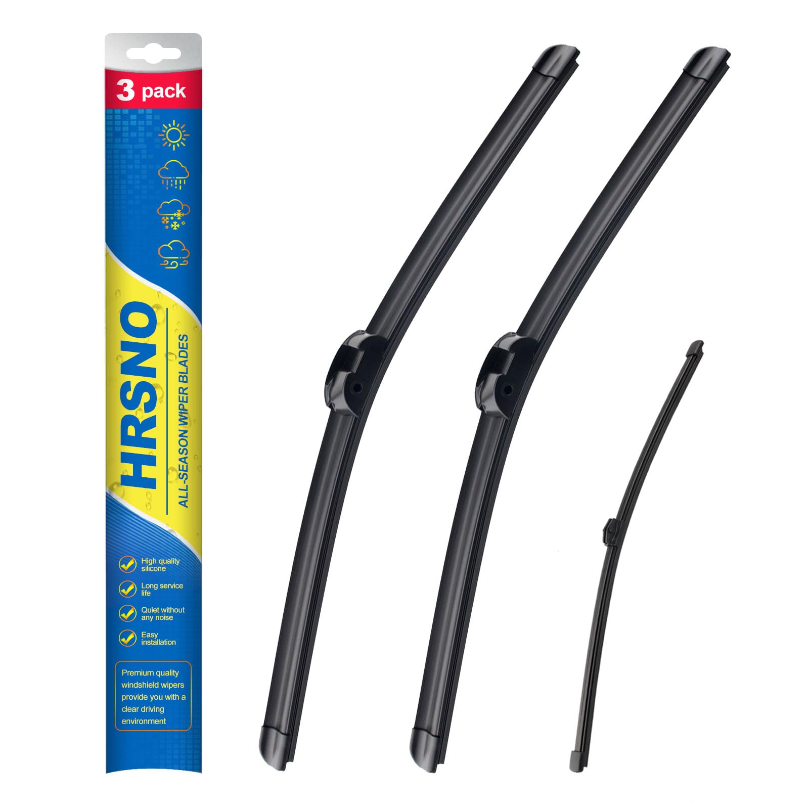 Hrsno 26''+26'' Windshield Wipers With 14'' Rear Wiper Blade Sets Automotive Replacement For Volkswagen Touareg 2011-2017,Easy F