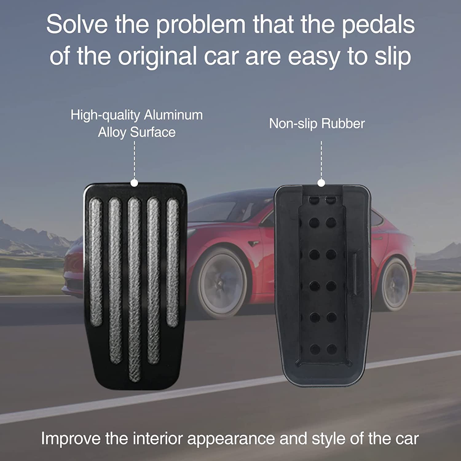 Qiruimy Foot Pedal Pads Set For Tesla Model 3 Model Y, Non-Slip Performance Aluminum Car Accessories Brake & Accelerator Pedal C