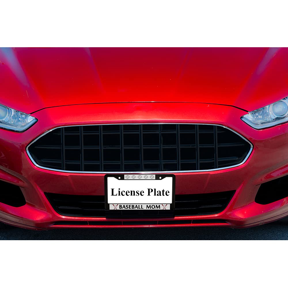Ofloral Baseball Mom Aluminum Alloy License Plate Frame Black Red Baseball And Bat Applicable To Us Standard Car Metal Car Tag F