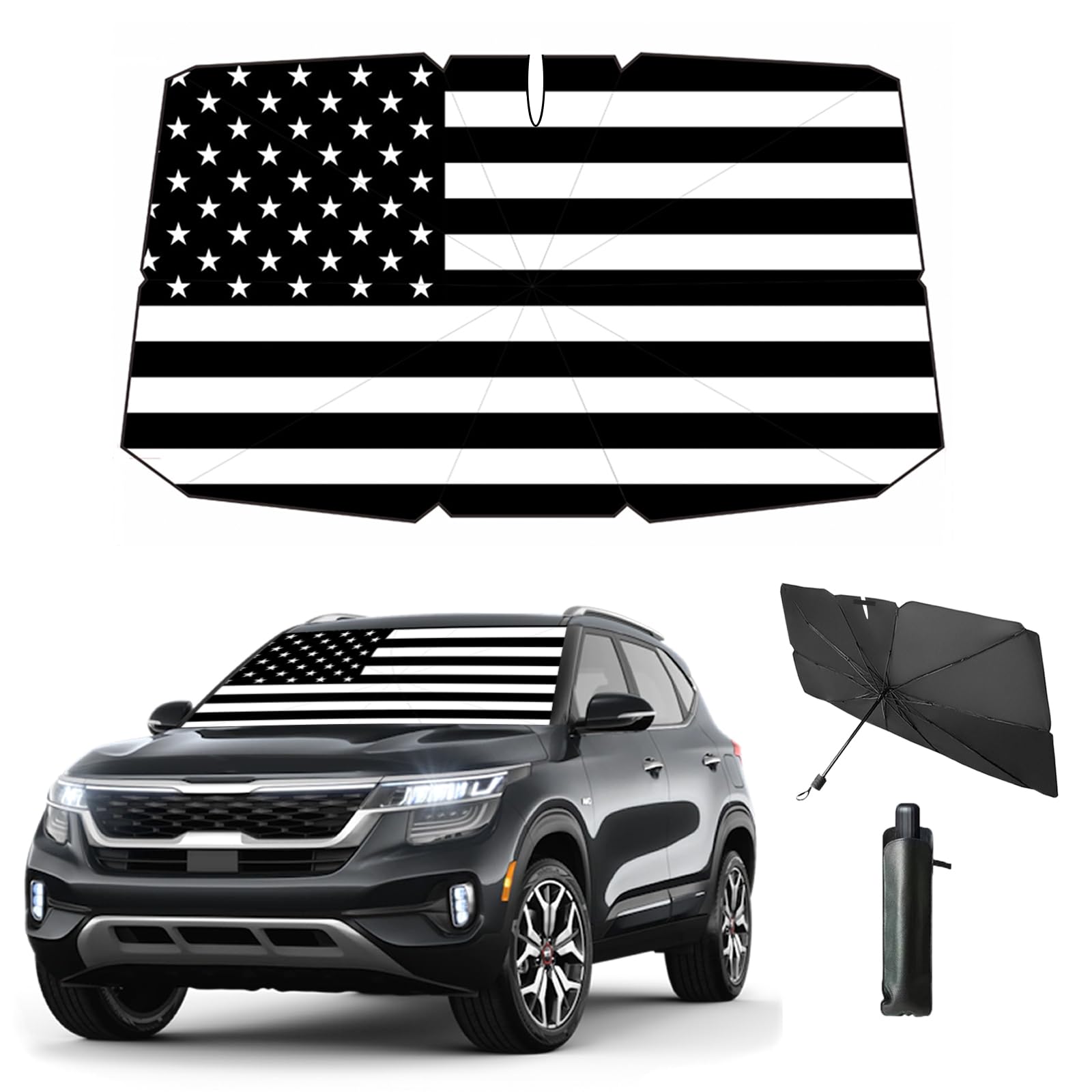 Coricha Windshield Sun Shade American Flag Umbrella Car Sun Shade Windshield- USA Patriotic Design Foldable Car Front Window Sun