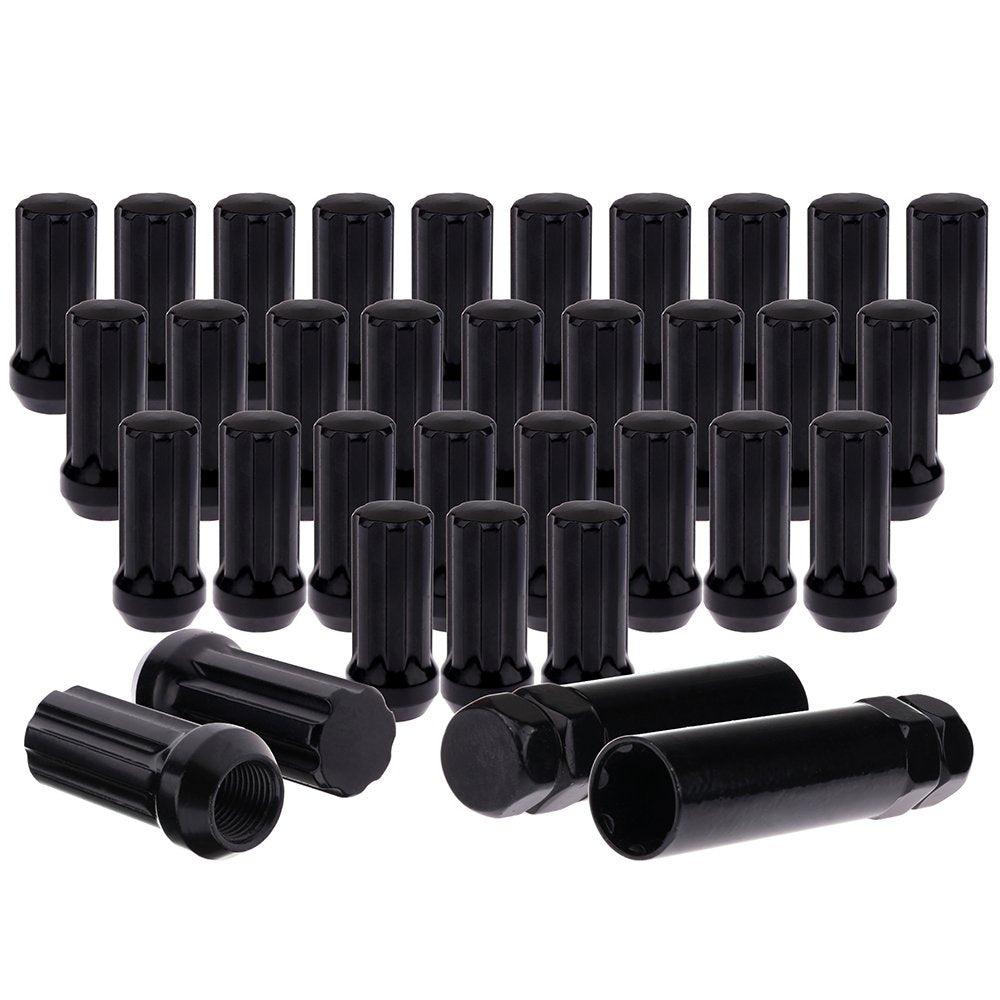 Scitoo 32Pcs+2Keys Black Wheel Lug Nuts Spline Closed End Socket Thread 9/16'' Lug Nut For Dodge