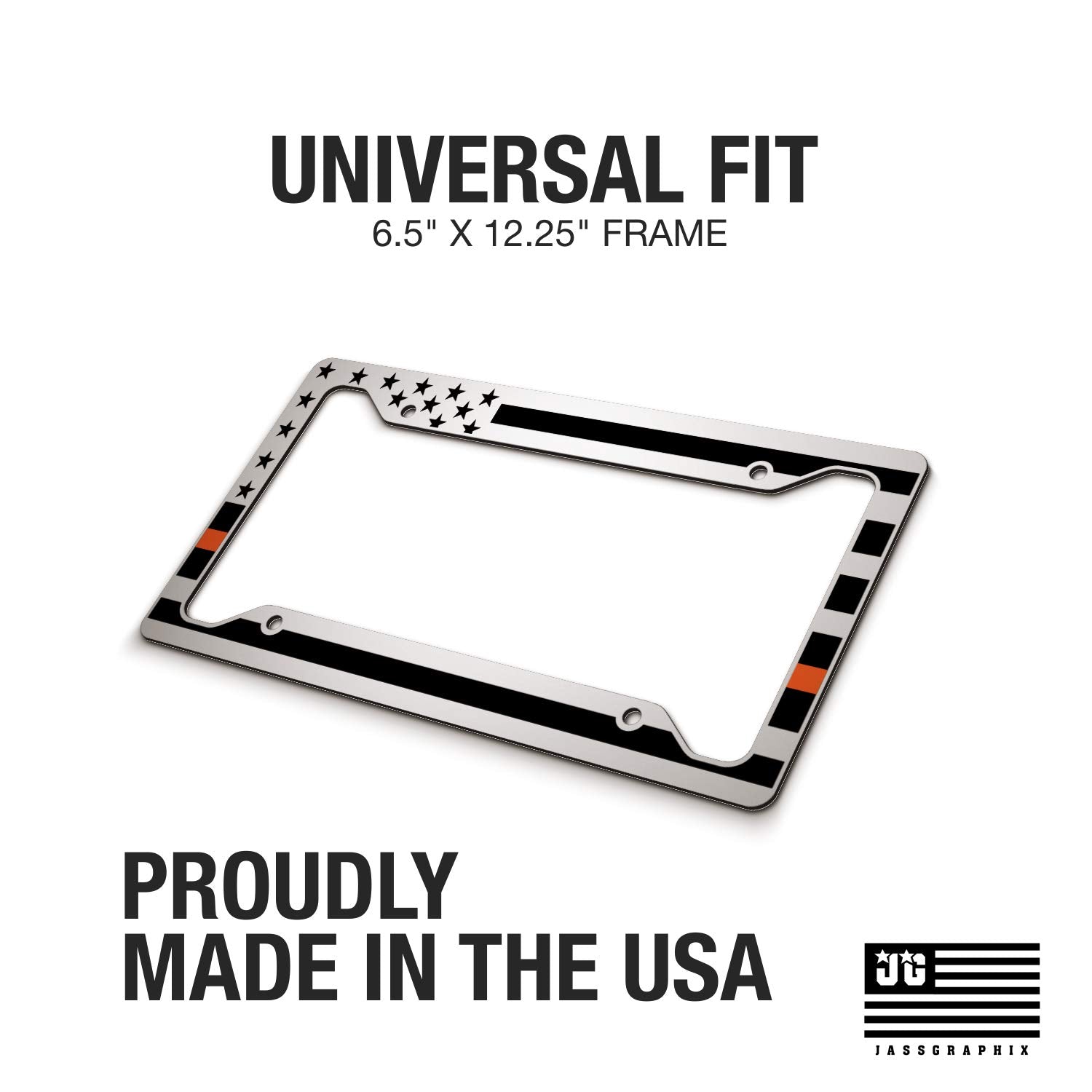 American Flag License Plate Frame - Thin Orange Line- Car Tag Frame -Orange On White Search And Rescue Sar