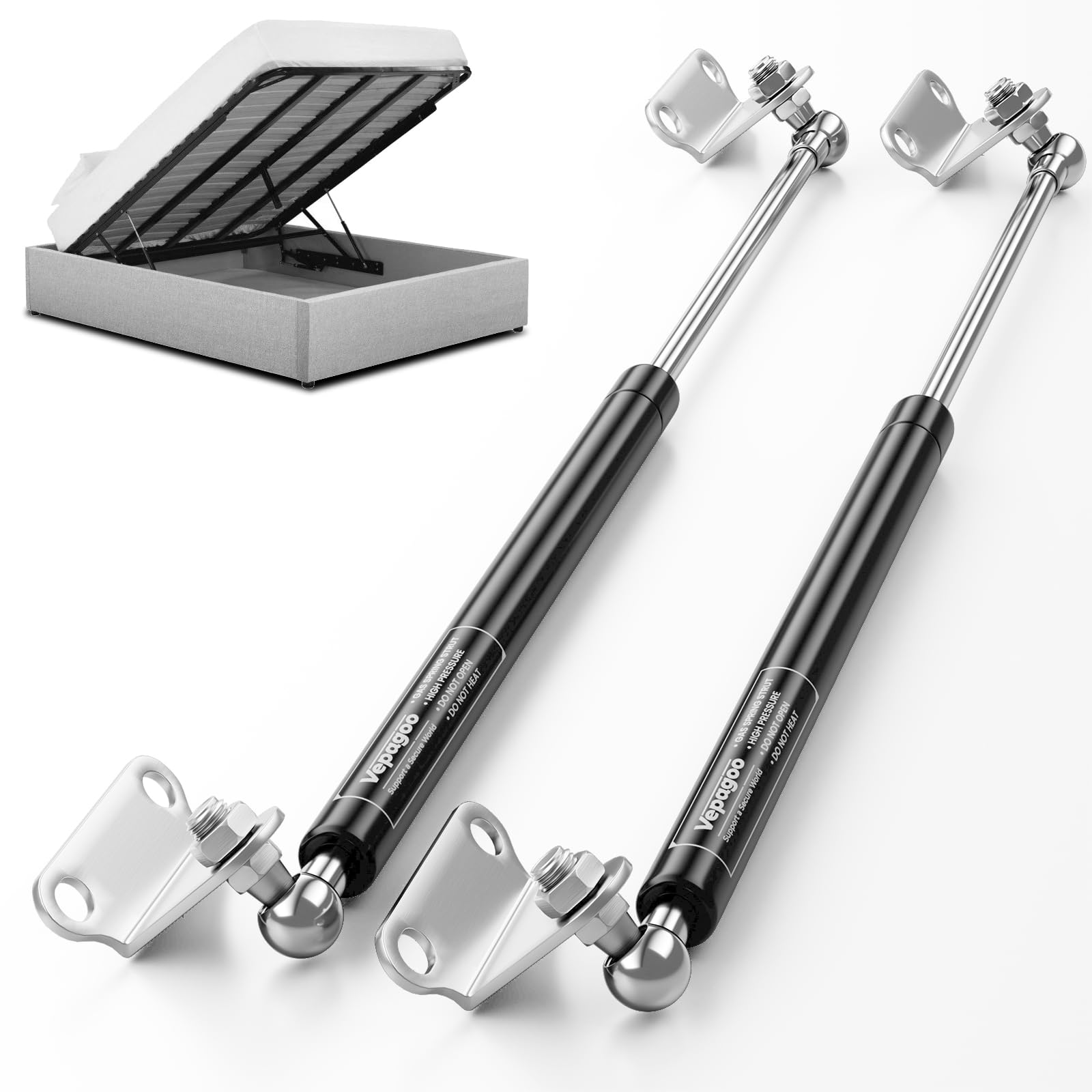 Vepagoo 28 Inch Gas Struts 67Lb/298N Shock With Mounting Brackets, Lift Supports For Rv Bed Storage Truck Bed Cover Basement Tra