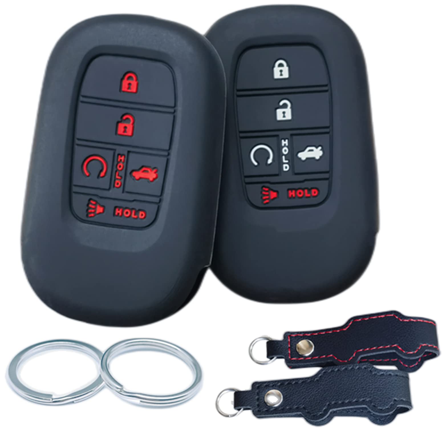 Runzuie 2Pcs 5 Buttons Silicone Smart Key Fob Cover For 2022 2023 Honda Accord Civic Pilot Hr-V Cr-V Sport Si Ex Ex-L Touring (B