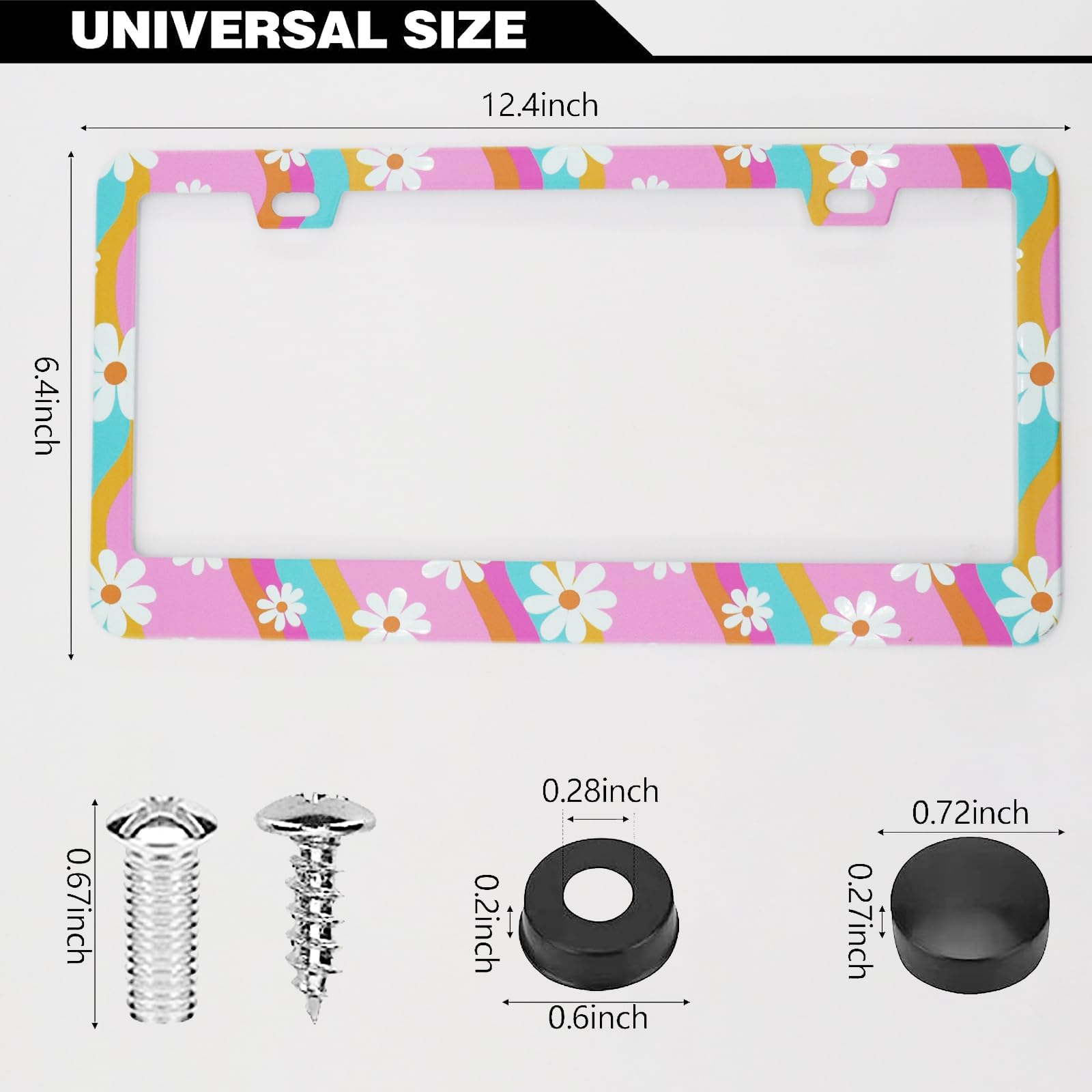 Summer Daisy Flowers Waves License Plate Frames, 2 Pack Summer Daisy Car Plate Frame, Stainless Steel License Plate Holders Cove