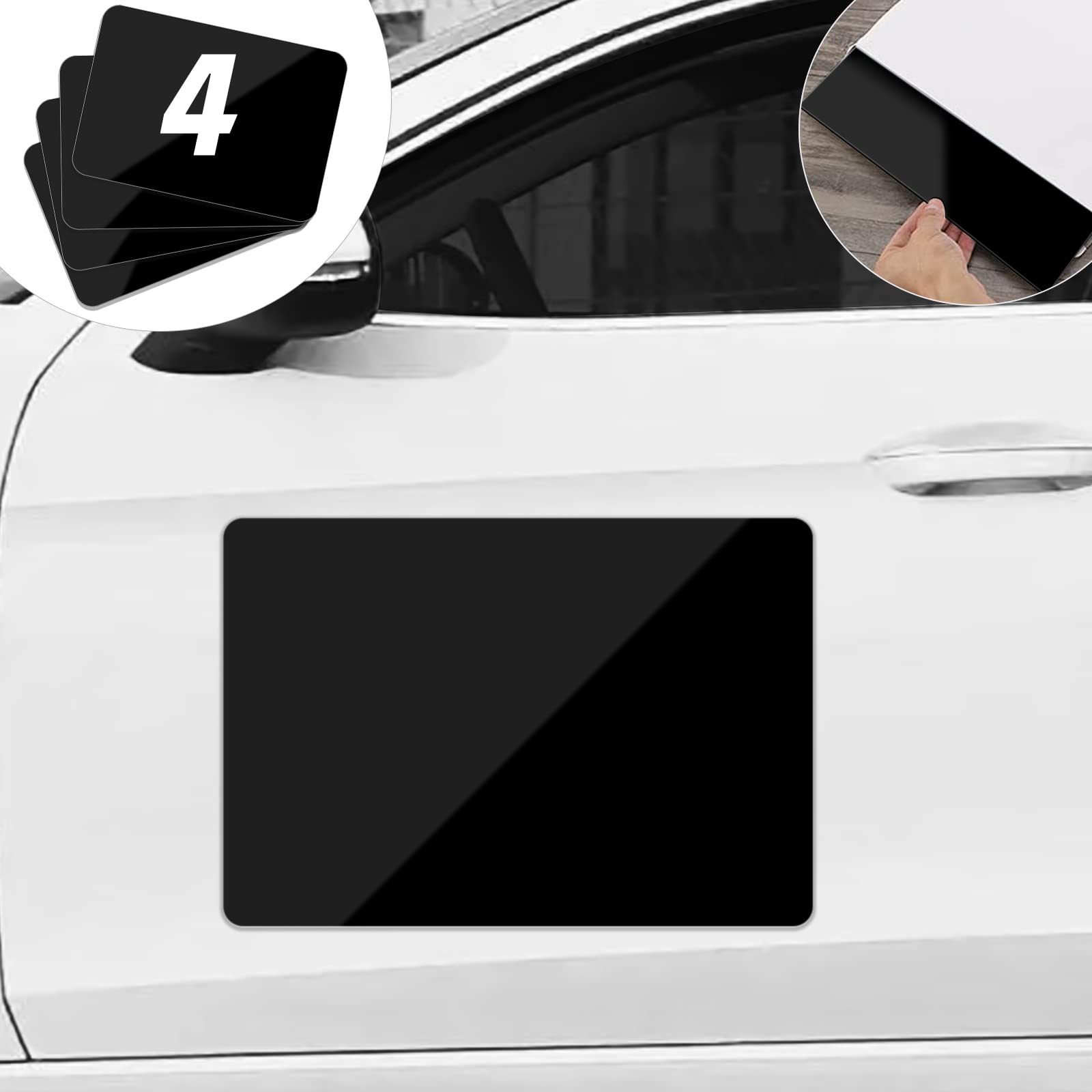 4 Pack Black Blank Car Magnets with 50 mils, Prevent Car Scratches & Dents, Rounded Corners Blank Car Magnet Set, Magnet for Car