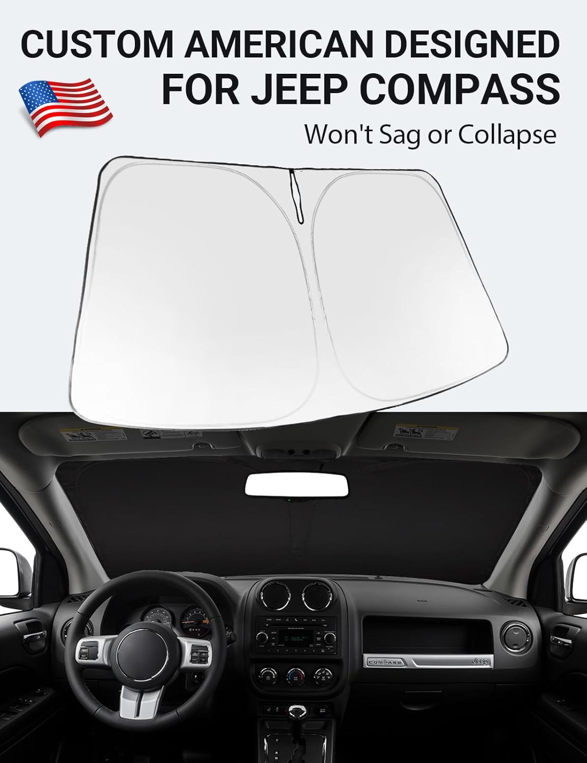 Proadsy 2025 Upgrade Windshield Sun Shade Custom Fit 2007-2017 Jeep Compass Foldable Front Sunshade Protector Sun Visor Blocks U
