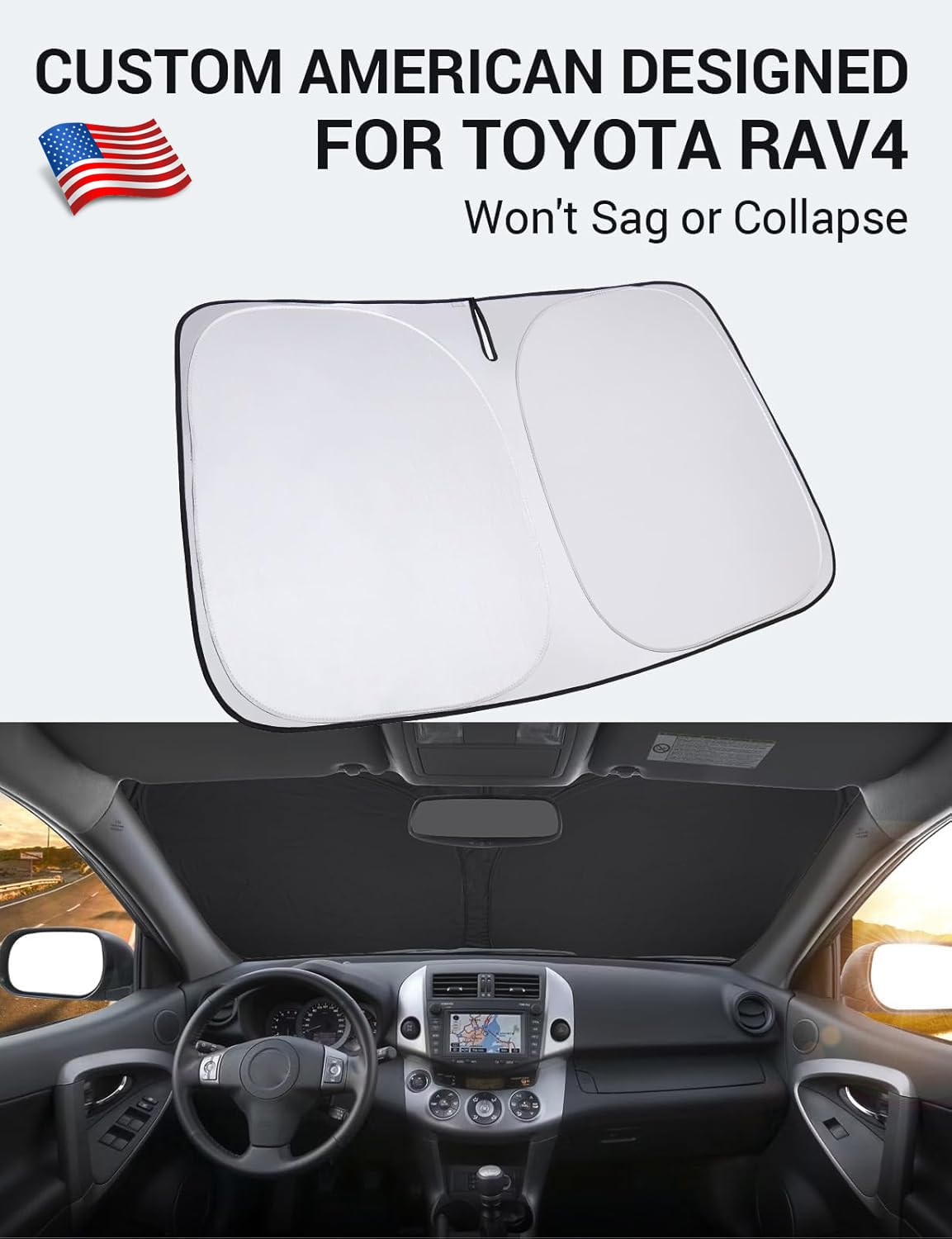 Proadsy Front Windshield Sun Shade Foldable Sunshade Protector Custom Fit 2006-2012 Toyota Rav4 Suv Crossover, Le Xle Premium Li