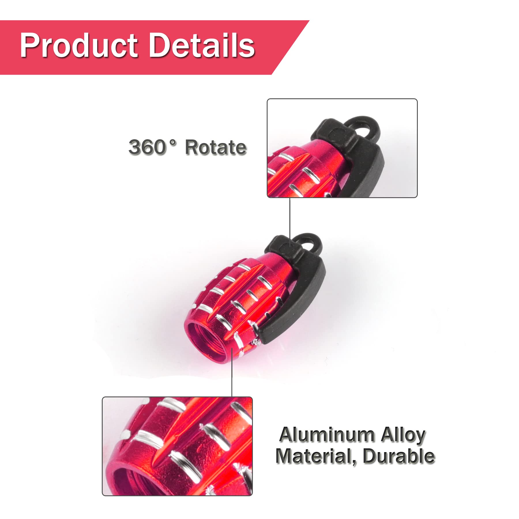 Singaro Car Tire Valve Stem Cap, Personalized Tire Valve Stem Cap Exterior Accessories, Universal For Car, Truck, Suv, Motorcycle And Bicycle (4Pcs Red)