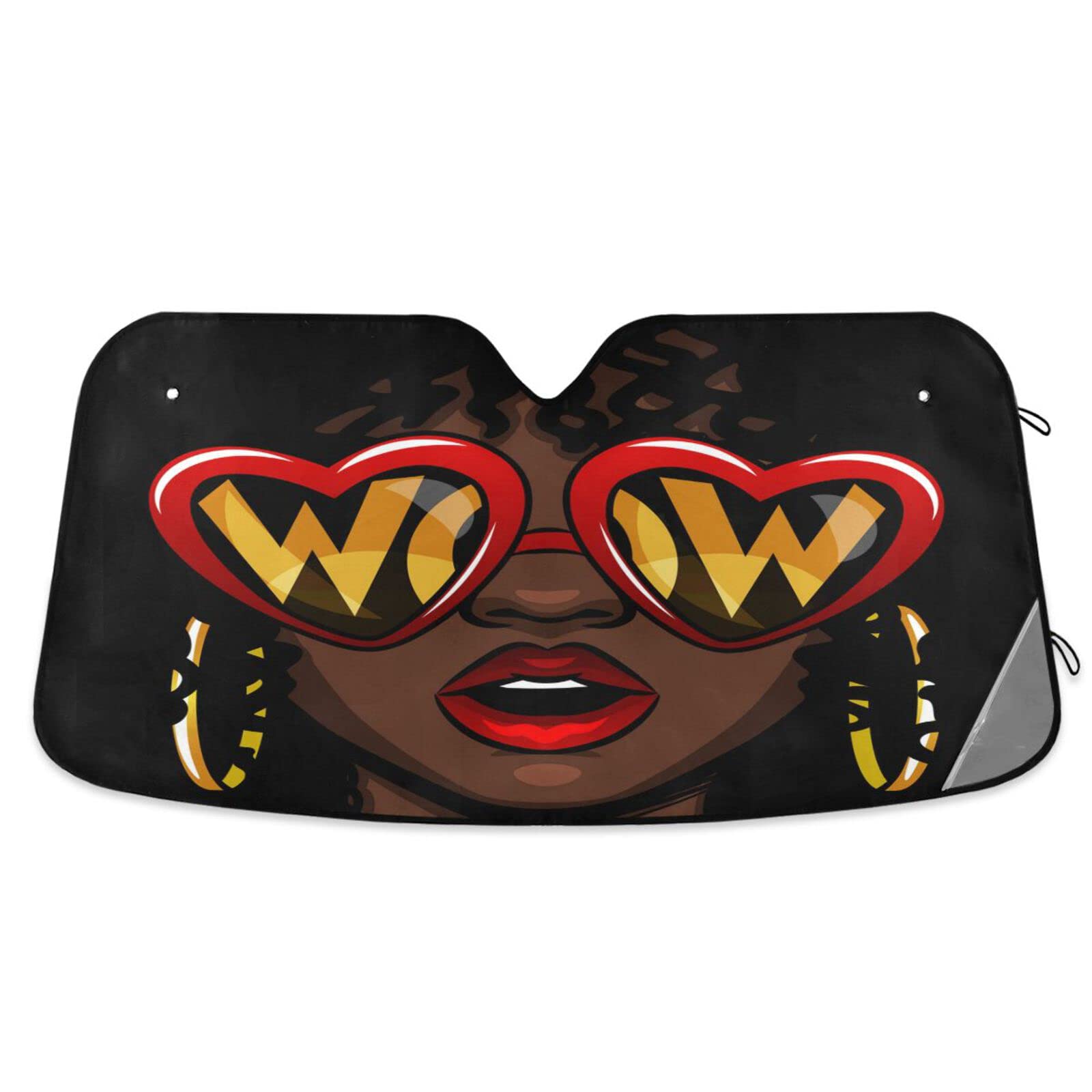 ALAZA Afro American Woman in Shock Shade Windshield Sun Shade,Foldable Car Sun Shade for Front Windshield Sunshades Protector Bl