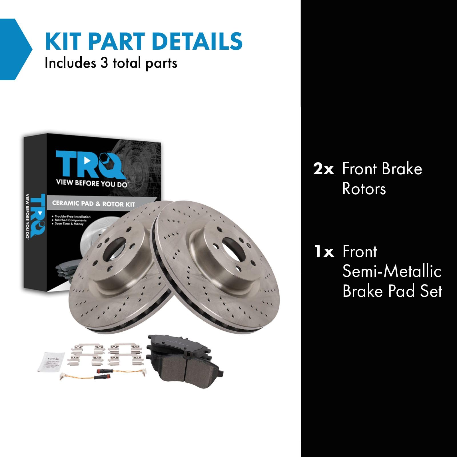 Trq Front Brake Pad & Rotor Kit Brake Pads Brake Rotor Semi-Metallic Compatible With 2015 Mercedes-Benz C250
