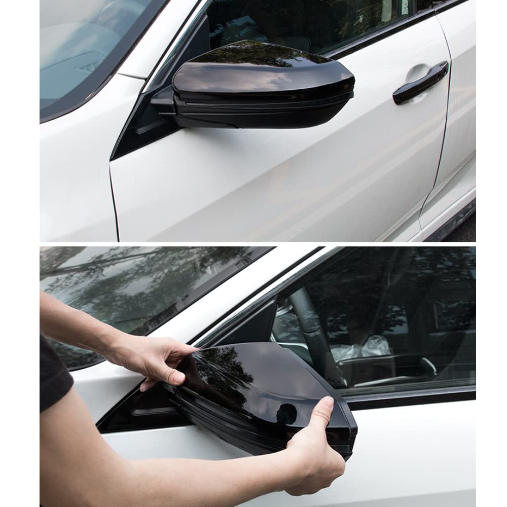 Rifoda For Civic Glossy Black Style Full Coverage Rear View Mirror Cover for Honda 10th gen Civic 2016 2017 2018 2019 2020 2021