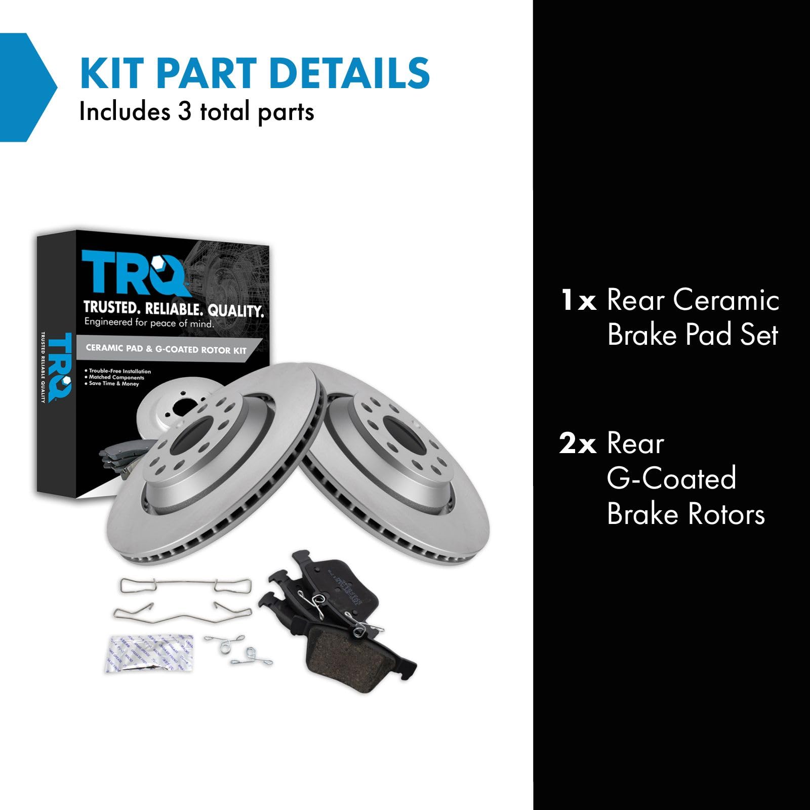 Trq Rear Brake Pad & Rotor Kit Brake Pads Brake Rotor Ceramic Vented Premium G-Coated Compatible With 2019 Audi A3 2018-2019 Rs3