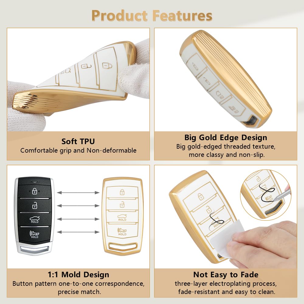 Pifoog Key Fob Cover For Genesis G80 G90 G70 Accessories 4 Buttons Car Smart Keys Shell Case Bling Keychain Landyard Protector P