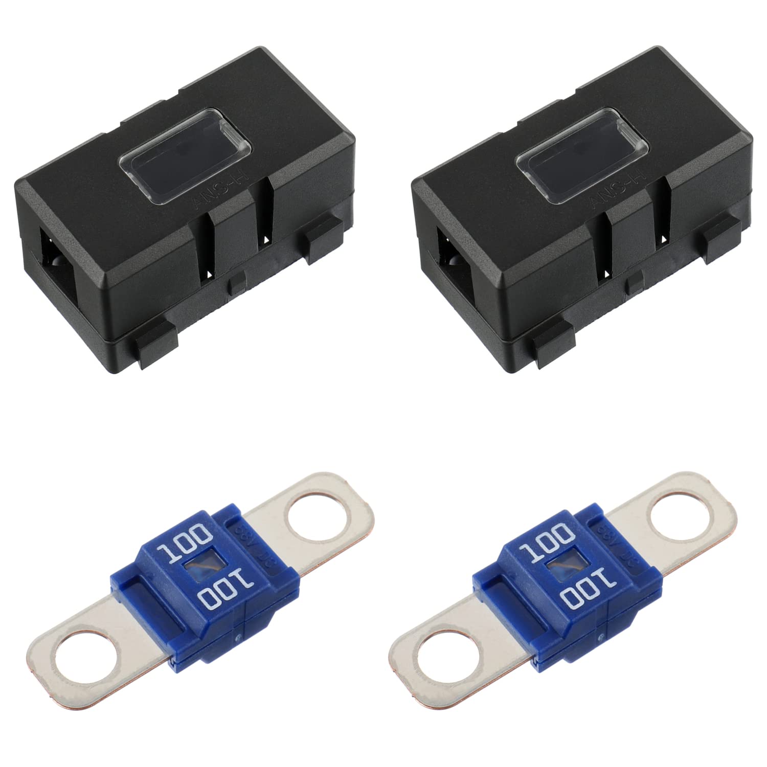 Bojack 100 Amp Ami/Midi Fuse Holders And High Current Bolt-On Midi Fuses 100A For Cars Trucks Vehicles (Pack Of 2)